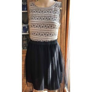 Speechless Black Tan Lace Tulle flare Dress Sleeveless Womens Size Large